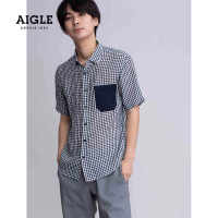 AIGLE 男 快乾短袖襯衫(AG-1PJ13A057 深藍)