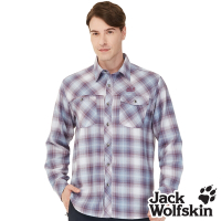 【Jack wolfskin 飛狼】男 時尚漸層格紋長袖排汗襯衫『藍格』