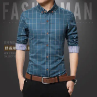 2023 Spring Men's Plaid Cotton Dress Shirts Male High Quality Long Sleeve Slim Fit Business Casual Shirt Plus Size 5XL