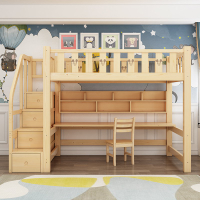 Children Loft Bed With Study Desk Chair Full Set Room Loft Stair Cabinet Solid Wood Double Decker Bunk Bed Katil Kayu