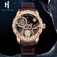 Lucky Harvey Automatic mechanical movement watches for men Synthetic sapphire waterproof Limited edition watch Owl shape dial