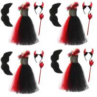 Angel And Devil Costumes For Girls Black And Red Halloween Devil Costume Set Black Angel Wings Devil Wand And Devil Horn