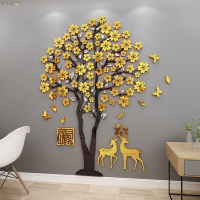 可超取 浪漫櫻花和招財鹿牆貼3D立體壓克力壁貼臥室客廳玄關風水招財裝飾貼紙