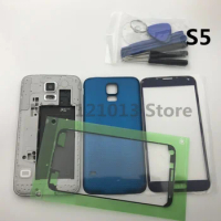 Original Full Housing Case Back Cover Front Screen Glass Lens+Middle Frame For Samsung Galaxy S5 G900 G900F I9600 Parts