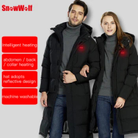 SNOWWOLF Men Women USB heated Jacket Winter Outdoor Lovers Long Hooded Heating Coat Electric Thermal Clothing For Hiking