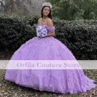 Purple Mexican Quinceanera Dress 2022 Floral Applique Sequin Sweet 16 Ball Gown Prom Dress vestido de 15 anos