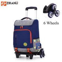 ZIRANYU School Rolling backpack bag for boys Travel trolley bags for kids with 6 wheels Boy's Trolley School backpack wheeled