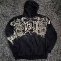 Streetwear Tapout Zipper Hoodie Y2K Mens Hip Hop Letter Retro Graphic Print Black Oversized Hoodie Gothic Jacket Clothes