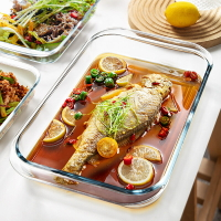 楓林宜居 玻璃烤盤蒸魚盤家用耐熱微波爐烤箱專用長方形器皿撈汁小海鮮盤子