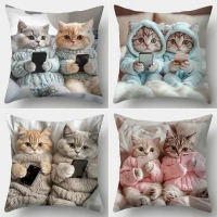 Mobile Phone Cat Pillow Cover Cute Cat Bedroom Home Sofa Decorative Cushion Cover