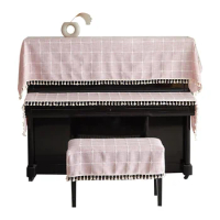 plain color windowpane pattern embroidered piano cover dustproof towel piano half cover keyboard cover
