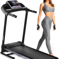 Folding Treadmill - Foldable Home Fitness Equipment with LCD for Walking &amp; Running - Cardio Exercise Machine - Preset