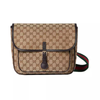 GUCCI [12.12 Dealcember] Kids Boys GG Canvas Messenger Bag Beige and Dark Brown