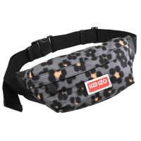 【KENZO】經典LOGO滿版花卉印花尼龍肩斜三用胸口包腰包(灰)