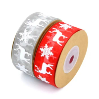 10m/Roll Christmas Ribbons Elk Snowflake Print Ribbon DIY Christmas Gift Wrapping Ribbon Wreath Bow Craft Holiday Supplies