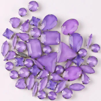 Silver claw settings 50pcs/bag shapes mix jelly candy Purple glass crystal sew on rhinestone for garment shoes bags diy