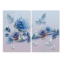 【24mama 掛畫】二聯式 油畫布 美麗花卉 動物 蝴蝶 昆蟲 藍色 抽象 無框畫-40x60cm(藍玫瑰與鳥)