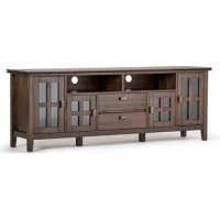 SIMPLIHOME Artisan SOLID WOOD 72 Inch Wide Transitional TV Media Stand in Natural Aged Brown for TVs up to 80 Inch