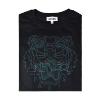 KENZO標籤LOGO大虎頭刺繡設計純棉圓領短袖T恤(男款/黑)