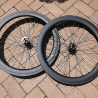 Ultra Light Wheel 60mm Full Carbon Road Cyclocross Bike Clincher Wheelset Disc Brake Thru Axle Front 100*12mm + Rear 142*12mm
