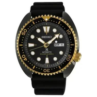 SEIKO Prospex SRPD46K1 Jam Tangan Pria Black Turtle Gold Ring Special Edition Rubber Strap 45mm Stai