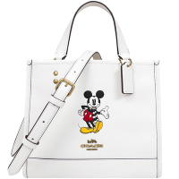 COACH Disney聯名象牙白色米奇圖樣皮革手提/斜背兩用包