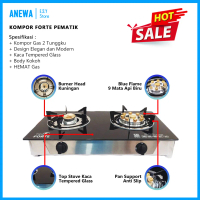 Kompor Anewa Forte Kaca 2 Tungku hemat gas dengan 9 mata api biru Peralatan masak Cooker