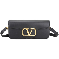 Valentino Garavani VLogo 金屬標誌小牛皮可拆背帶手提/斜背包(黑色)