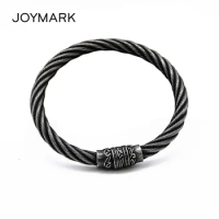 New Simple Retro Black Twisted Stainless Steel Wire Bangle Bracelet With Magnetic Clasp Men Women Un