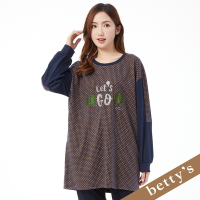 betty’s貝蒂思　Let s Go格紋拼接長版T-shirt(深藍色)