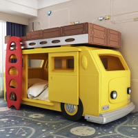 Theme custom kids bed villa furniture creative bunk bed bus car boys and girls solid wood bed bunk bed