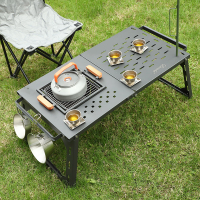 露營便攜式折疊網桌戶外野營燒烤桌野餐燒烤置物架便攜收納鐵桌