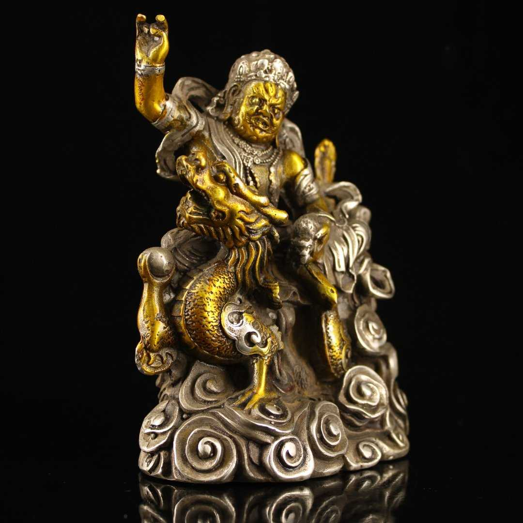 純銅 三面大黒天 財神像 招財風水置物0