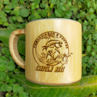 Gelas Cangkir Kopi Stainless Bambu Asli Natural Antik Murah Suvenir Cantik Unik Custom Grafir dan Lo