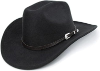 Western Cowboy Hat for Men Women Classic Roll Up Fedora Hat with Buckle Belt(Size:S-M)