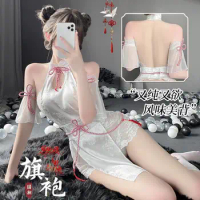 Porn Sexy Qipao High Split Bandage Erotic Lingerie Adjustable Size Cheongsam Role Play Sex Play Lingerie For Sex Porn Long Dress