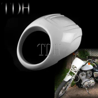 White/Matte Black Front Headlight Fairing Mask 5.75" Head Lamp Mask Cowl for Harley Sportster Dyna Softail XL FXD Universal
