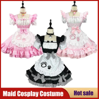 UWOWO Sexy Maid Cosplay Costume, Sweet Cat Pattern Girl's Skirt, Cute Lolita Dress, Pink, Black, Whi