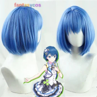 Kiritani Haruka Cosplay Wig Blue Short Straight BOBO Heat Resistant Hair MORE MORE JUMP! Hrk Girls Halloween Costume Role Play