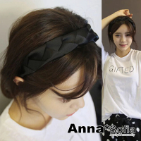【AnnaSofia】韓式寬髮箍髮飾-緞帶編織軟辮 現貨(黑系)