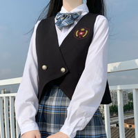 原創JK外套西服女秋季日系學院風黑色刺繡徽章JK制服學生馬甲背心