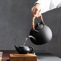 五行陶瓷燒水壺竹把防燙煮茶壺黑茶普洱大容量電陶爐煮水泡茶壺