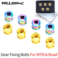 RISK BMX Single Chainring Bolt, Road Bicycle Gear Fixing Bolts, Titanium TC4 MTB Bolts, 5PCs per Set, 6.5mm