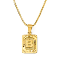 18k Gold plated stainless steel natural shell Initial Necklace For Women White Rectangle Shell Alphabet Pendant Necklace