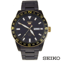 SEIKO精工  精工5自動夜光指南針黑色不鏽鋼男士手錶-SRP670K