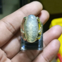 Cincin batu Pandan Kapas Kristal Sisik Betik lawasan dimensi batu 25x13x7 Ring kuningan sari kunsar 