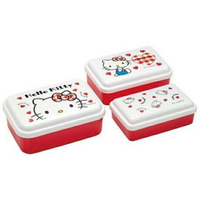 小禮堂 Hello Kitty 日製方形保鮮盒組《3入.紅白.大臉》便當盒.食物盒.餐盒