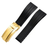 PCAVO Flat End 20mm 21mm Rubber Silicone Watch Bands For any brand Watch stainless steel Folding buckle Strap Brand Watchband