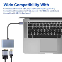 Type-C Hub Adapter 2 in 1 4K 1080P Output Ultra Clear Professional Type-C to HDMI-compatible VGA Docking Station for Laptop