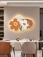 掛鐘 北歐簡約餐廳裝飾畫花卉客廳玄關壁畫創意led燈時鐘現代飯廳掛畫快速出貨